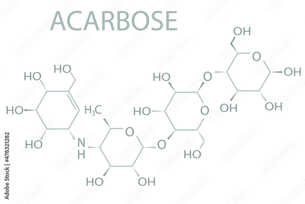 Acarbose molecular skeletal chemical formula. Acarbose molecular skeletal chemical formula.