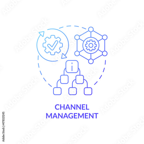 Channel management blue gradient concept icon. Property advertising system abstract idea thin line illustration. Isolated outline drawing. Roboto-Medium, Myriad Pro-Bold fonts used