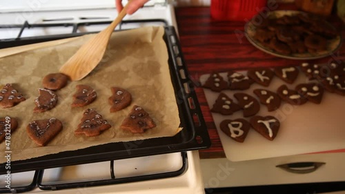 Making cookies. Molding cookie dough. Female hands making cookies on table in kitchen (Soviet Union old flat)