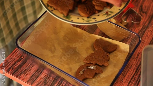 Making cookies. Molding cookie dough. Female hands making cookies on table in kitchen (Soviet Union old flat)
