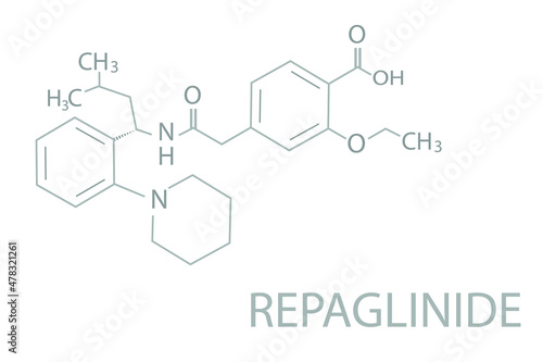 Repaglinide molecular skeletal chemical formula.