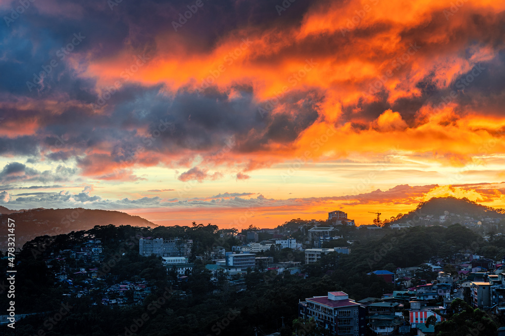 Beautiful sunset clouds over Baguio City, Philippines