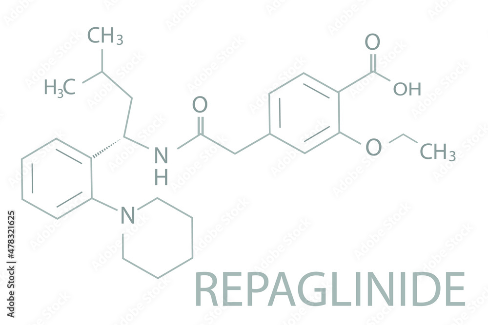 Fototapeta premium Repaglinide molecular skeletal chemical formula.