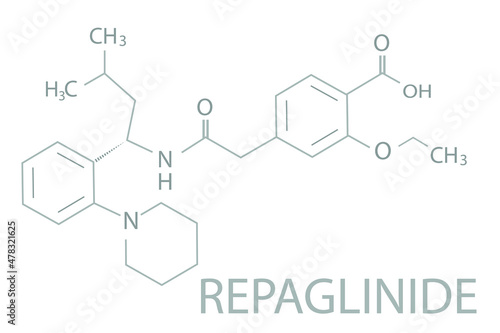 Repaglinide molecular skeletal chemical formula.