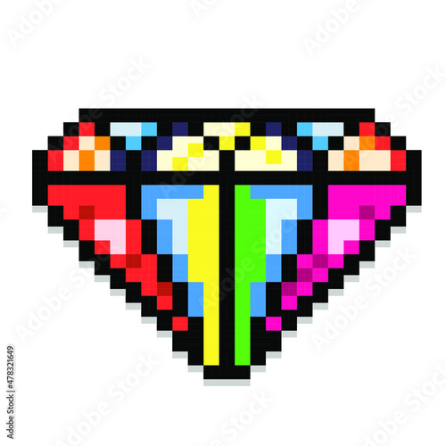 Pixel 8 Bit Rainbow Diamond. Objek item untuk game asset dalam ilustrasi vektor.