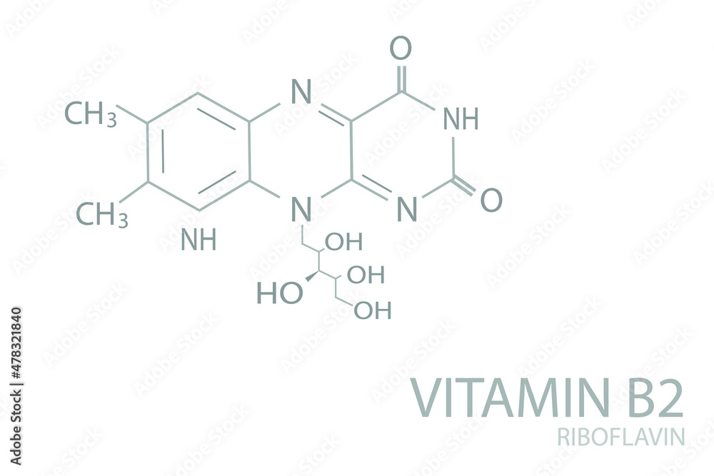 Vitamin B2(riboflavin) molecular skeletal chemical formula.