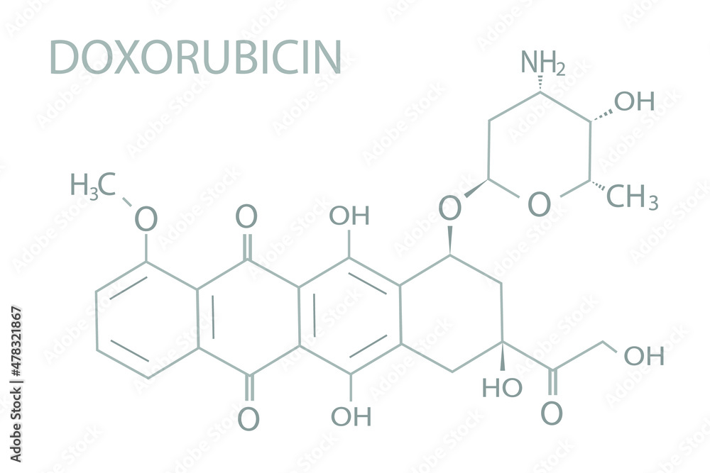 Doxorubicin molecular skeletal chemical formula. Doxorubicin molecular skeletal chemical formula.