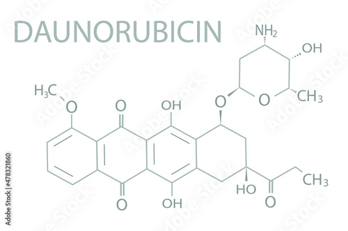 Daunorubicin molecular skeletal chemical formula.