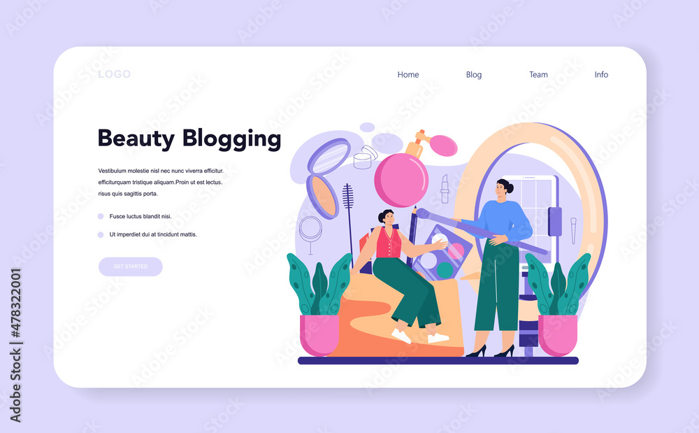 Beauty blogger web banner or landing page. Internet celebrity