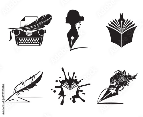 collection of writer icon isolated on white background