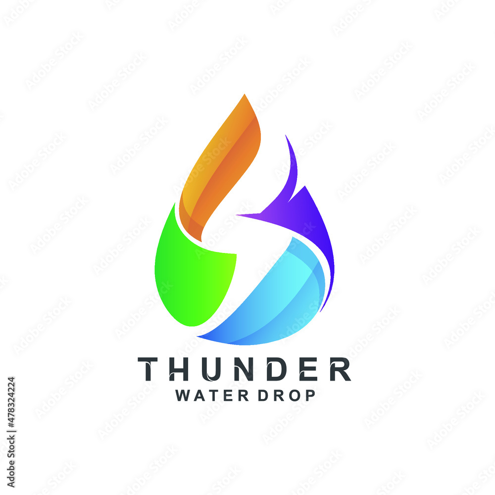 Colorful gradient water drop and thunder logo design Colorful gradient water drop and thunder logo design