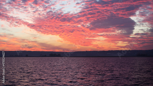 Purple sky and sea.