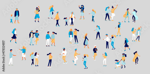 Vector people character walking on the street in autumn or winter clothes