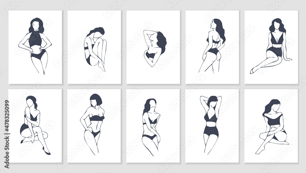 Feminine concept design template and illustration. Woman in minimal linear style in l Fashion illustration by femininity, beauty and modern art. Abstract poster and t-shirt print Vector Feminine concept design template and illustration. Woman in minimal linear style in l Fashion illustration by femininity, beauty and modern art. Abstract poster and t-shirt print Vector