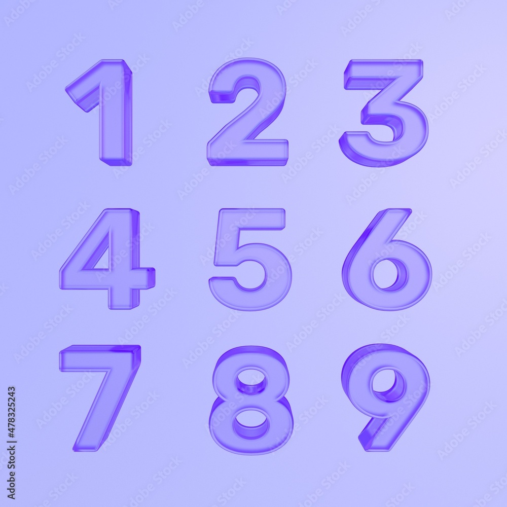 3D glass effect numbers render 3D glass effect numbers render