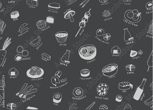 Vector seamless pattern with japanese food