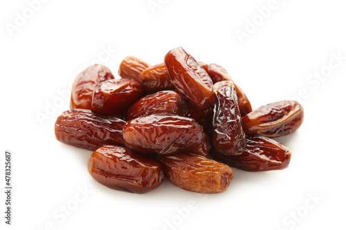 Dried dates isolated on white background. Top view.