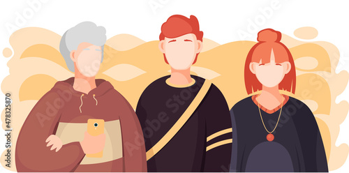 Group of people standing together community and togetherness concept, diversity portrait. Characters men and women isolated on white. Crowd community. Social diversity friends or relatives
