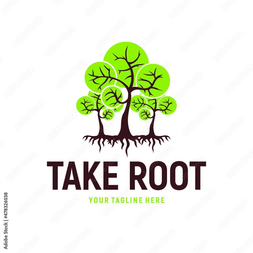 Brain Tree with Root Logo Design Template Inspiration, Vector Illustration.