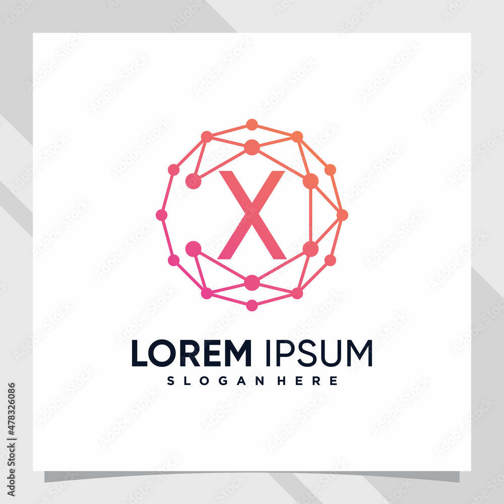 Creative technology logo design initial letter x with line art and dot style Creative technology logo design initial letter x with line art and dot style