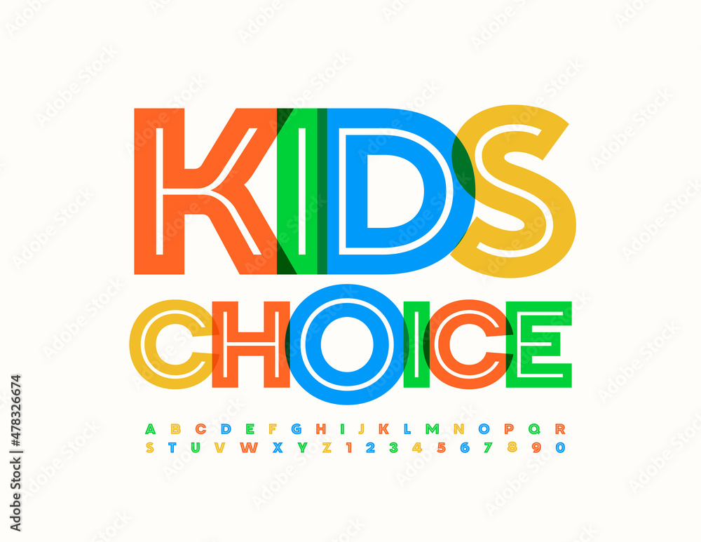 Vector bright concept Kids Choice. Creative set of Alphabet Letters and Numbers. Unique watercolor Font Vector bright concept Kids Choice. Creative set of Alphabet Letters and Numbers. Unique watercolor Font