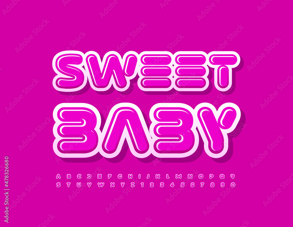 Vector creative logo Sweet Baby with Cute Pink Font. Modern Bright Alphabet Letters and Numbers set