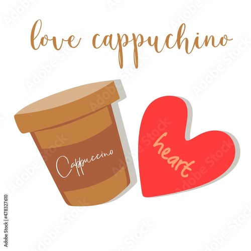 Coffee with love  Composition of coffee with hearts. Cappuccino and Latte. Heart and coffee.