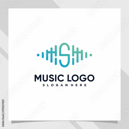Music logo design initial letter s with line art and creative concept