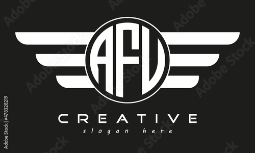 AFU three letter monogram type circle letter logo with wings vector template. photo