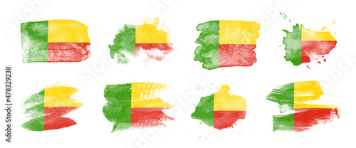 Painted flag of Benin in various brushstroke styles.