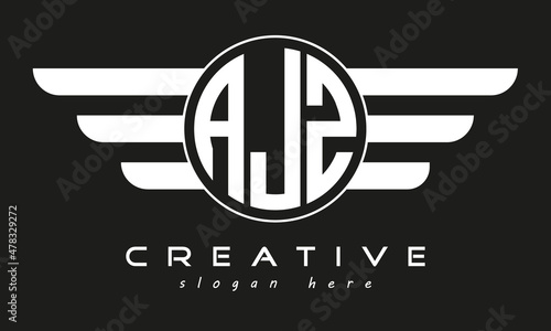 AJZ three letter monogram type circle letter logo with wings vector template. photo