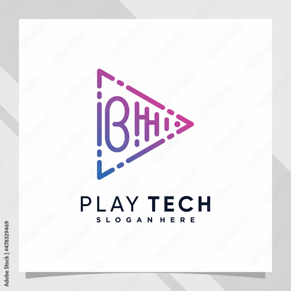 Obraz premium Play music logo design initial letter b with line art and creative concept