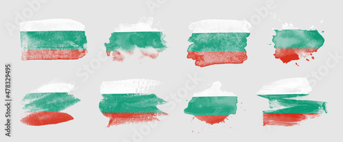 Painted flag of Bulgaria in various brushstroke styles.