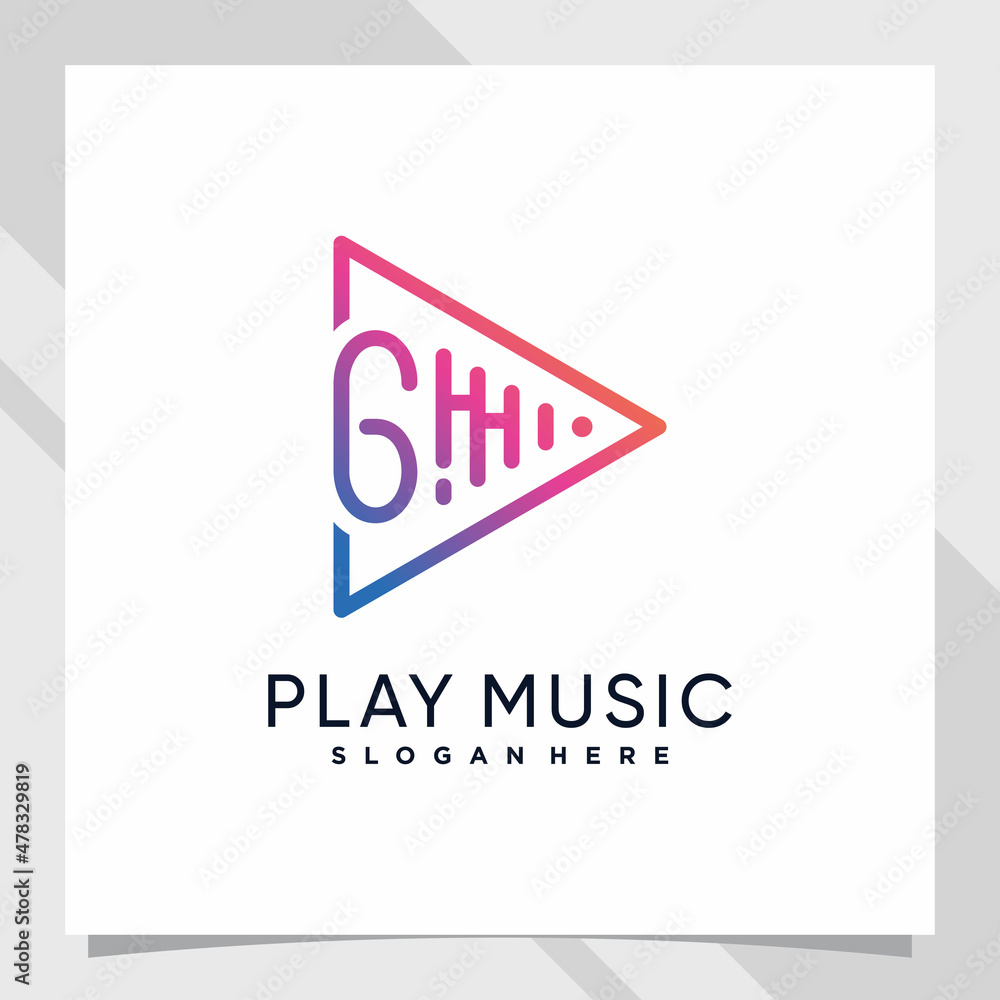 Obraz premium Play music logo design initial letter g with line art and creative concept