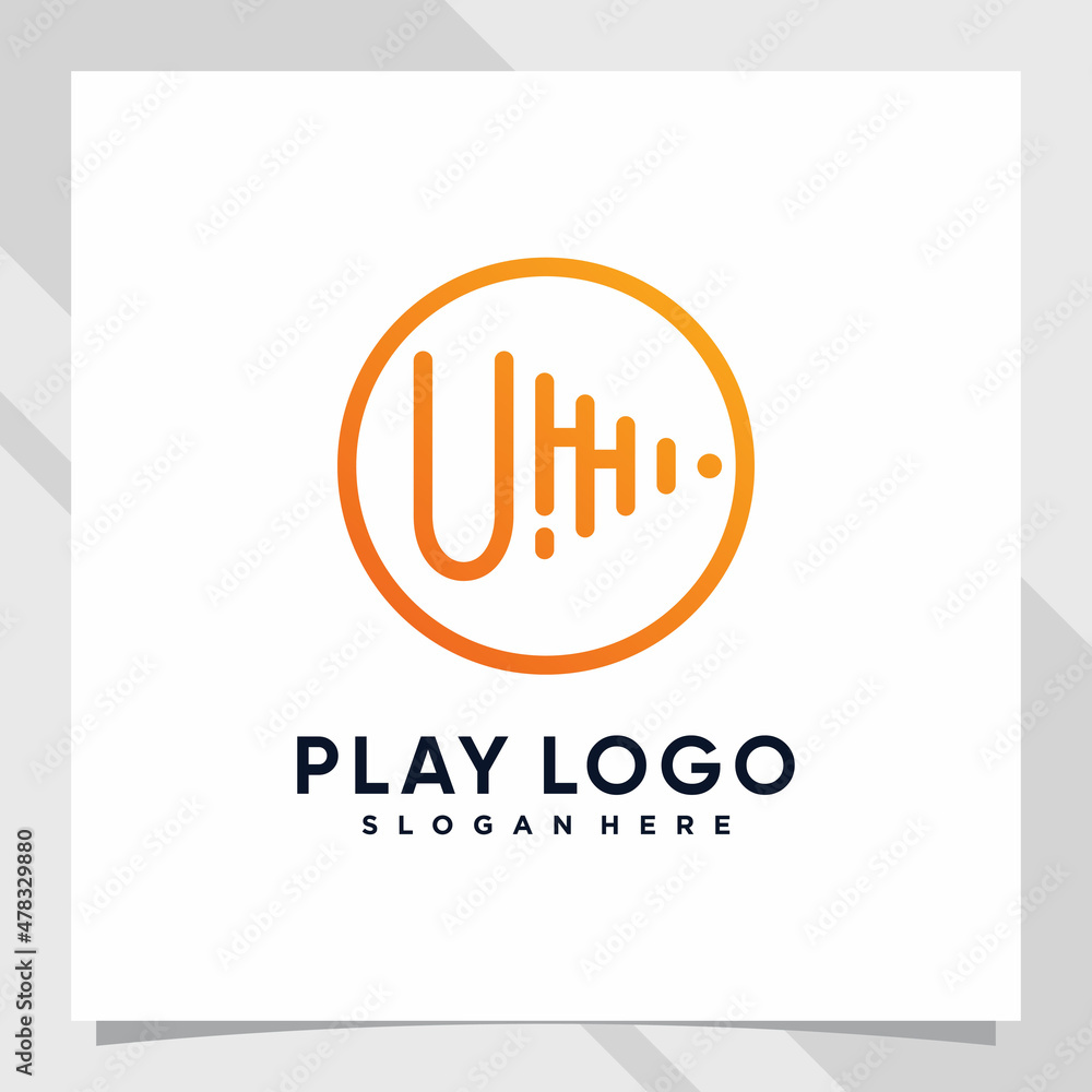 Play music logo design initial letter u with line art and creative concept Play music logo design initial letter u with line art and creative concept