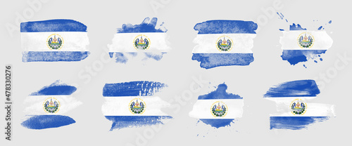 Painted flag of El Salvador in various brushstroke styles. photo