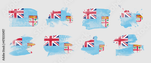 Painted flag of Fiji in various brushstroke styles.