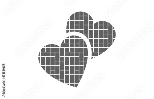 Photo collage frames template inside two heart sign. Flying heart icon photo collage frames template for interior design. Collage layout for photo montage. Hearts template next to each other wall.