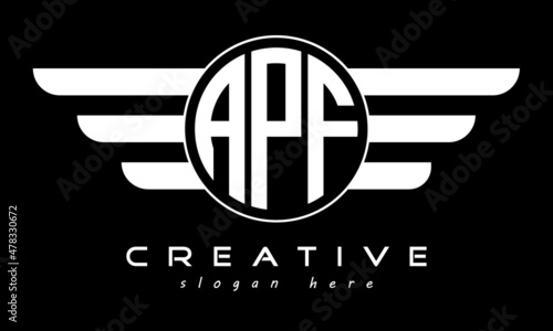 APF three letter monogram type circle letter logo with wings vector template. photo