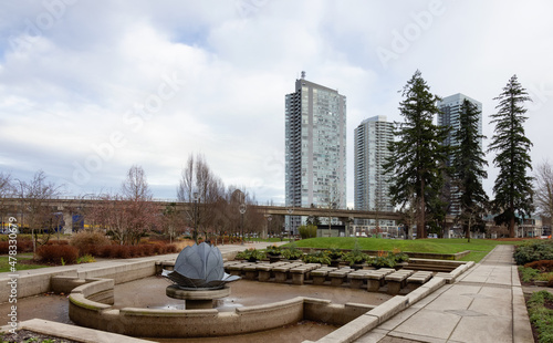 Holland Park near Surrey Central, Greater Vancouver, British Columbia, Canada. Modern City during Cloudy day. photo