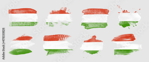 Painted flag of Hungary in various brushstroke styles. photo