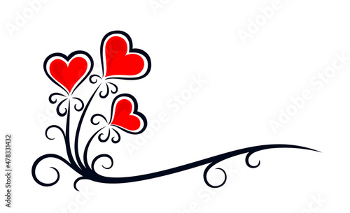 Symbol of the stylized flowers with red hearts.