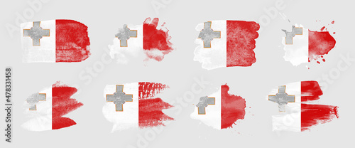Painted flag of Malta in various brushstroke styles.