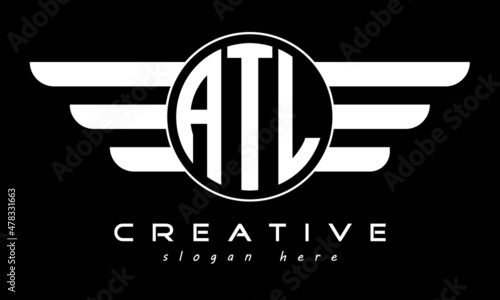 ATL three letter monogram type circle letter logo with wings vector template.
