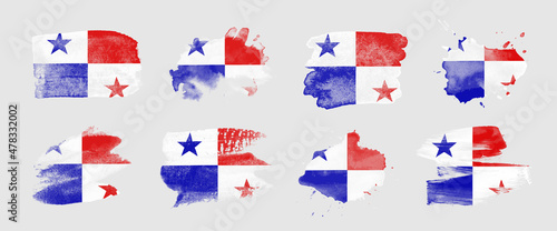 Painted flag of Panama in various brushstroke styles.