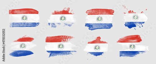 Painted flag of Paraguay in various brushstroke styles.