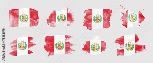 Painted flag of Peru in various brushstroke styles.