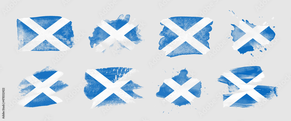 Painted flag of Scotland in various brushstroke styles. Painted flag of Scotland in various brushstroke styles.