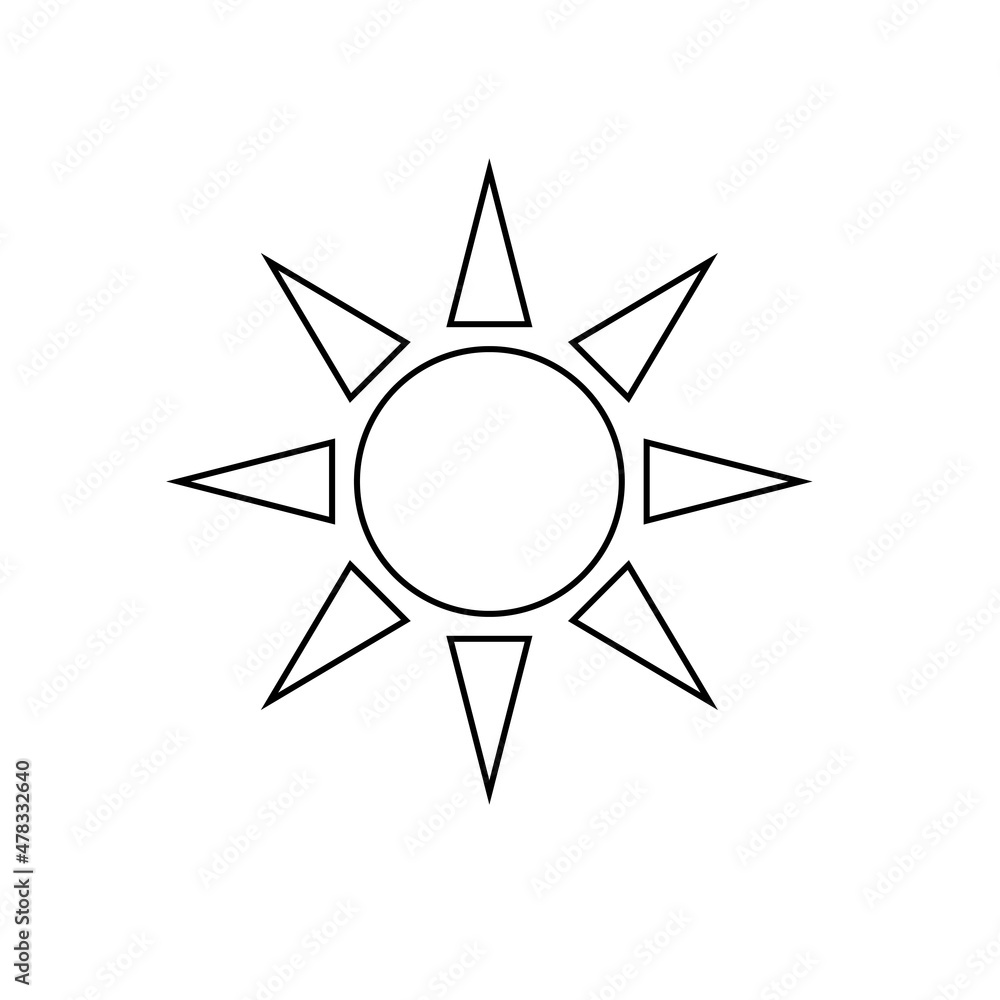 Brightness control line icon in black. Sun outline symbol. Trendy flat isolated sign used for: illustration, logo, mobile, app, emblem, design, web, dev, site, ui, ux, gui. Vector EPS 10 Brightness control line icon in black. Sun outline symbol. Trendy flat isolated sign used for: illustration, logo, mobile, app, emblem, design, web, dev, site, ui, ux, gui. Vector EPS 10