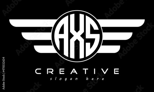 AXS three letter monogram type circle letter logo with wings vector template. photo